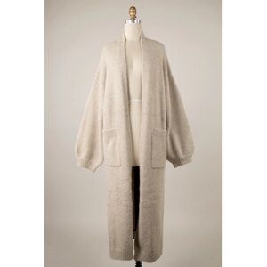 NWT Soft Long Cardigan with Ribbed Trim & Pockets - Beige - Size Small/Medium